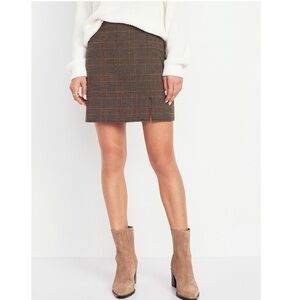 Brown Check Mini Pencil Skirt